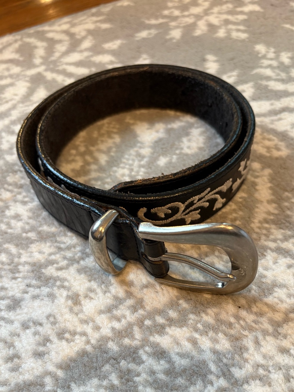 Vintage Gap Black Embroidered Leather Belt with Silver Buckle